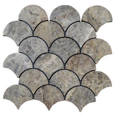 Silver Travertine Laguna Fish Scale 2.5"" x 3"" Natural Stone Mosaic Pattern Wall Tile -  Miletos Stone Collection, M-Laguna Silver