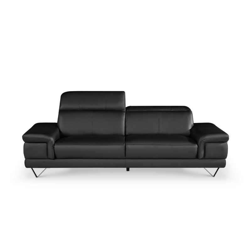 Genuine Leather Sofa, Black, 3