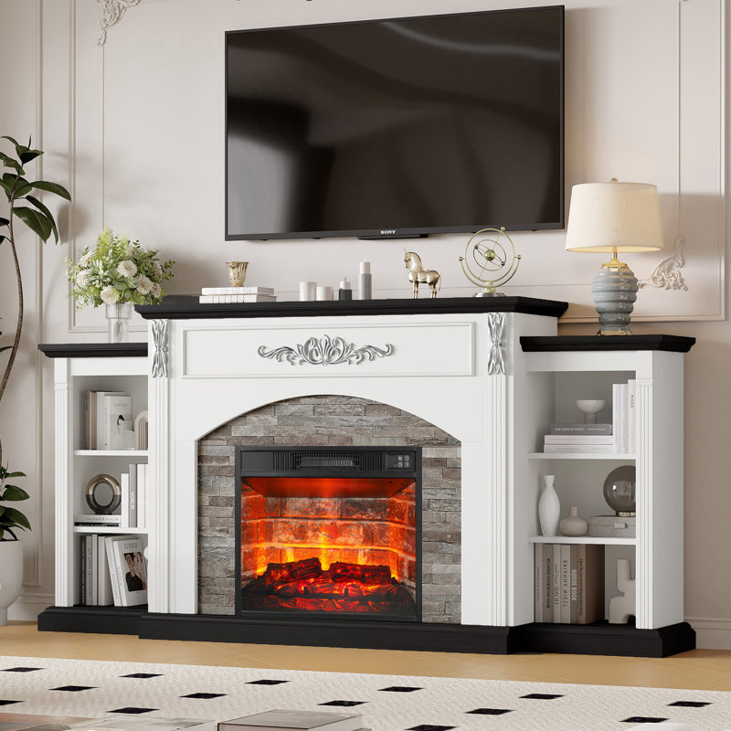 72" Farmhouse Electric Fireplace Tv Stand For 80" Tvs - 23" Heater Insert With Storage For Living Room & Bedroom, White