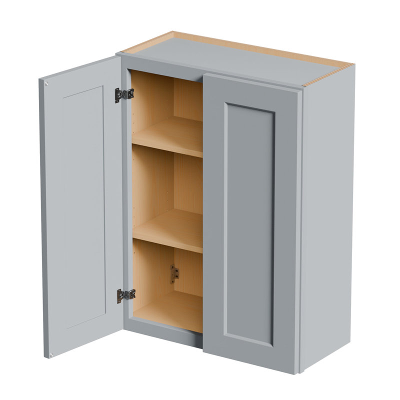 Armoire murale classique de style shaker gris avec fonction de fermeture en douceur et rangement intérieur personnalisable - Porte double de 27 po pour plusieurs zones de maison