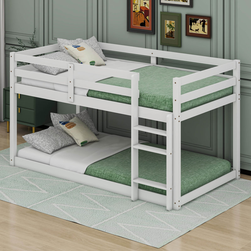 Solid Rubber Wooden Twin over Twin Loft Bed with Ladder, White