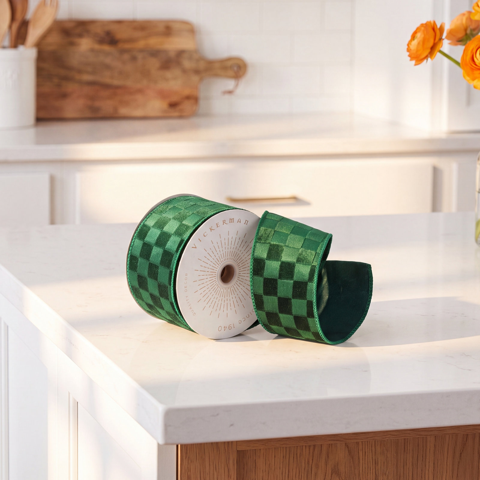 Velvet Ribbon, 0.2" H x 360" W x 4" D, Green