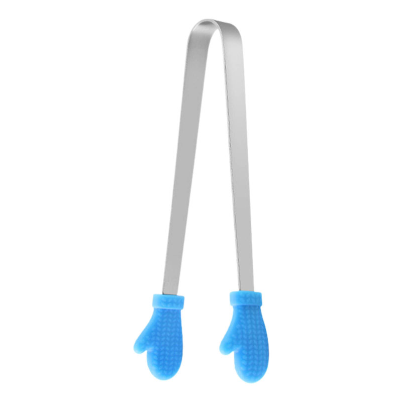 Veilleuse pinces en silicone en acier inoxydable Mini cubes de glace Pinces à café Pinces à nourriture, Blue