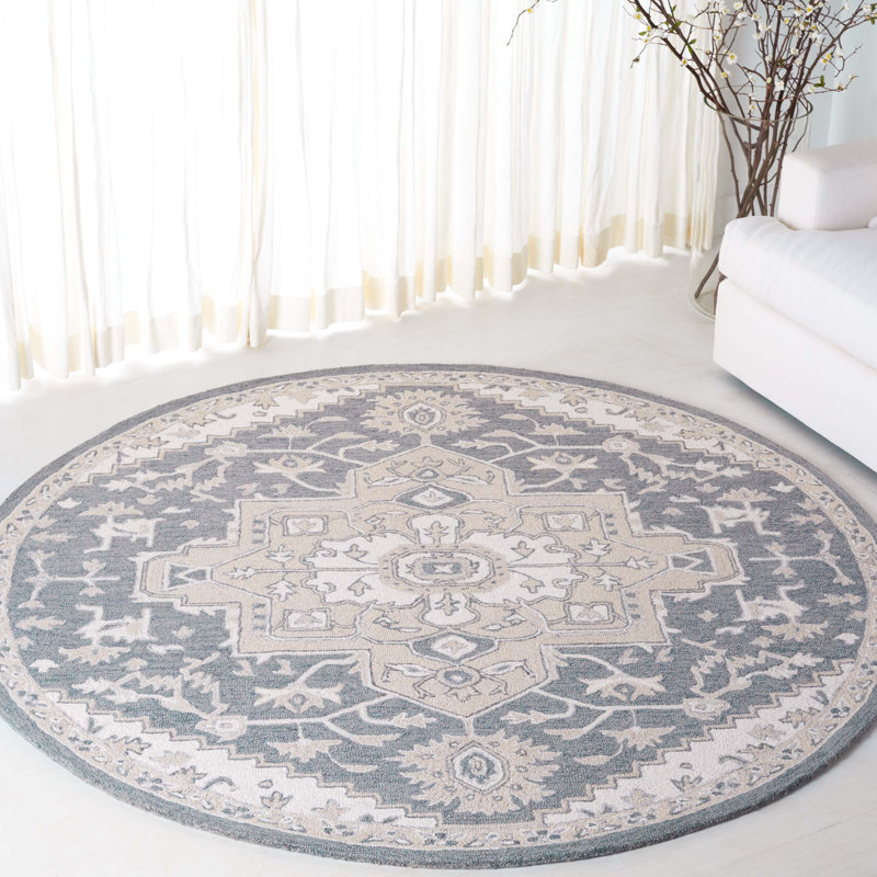 Tapis gris / ivoire en laine / coton touffeté à la main Percy Lauren Ralph Lauren, Rond 7 pi