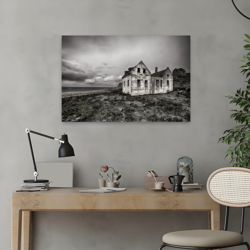 Abandonné, maison côtière abstraite, paysage côtier abstrait, art mural, H 16 po x l 24 po