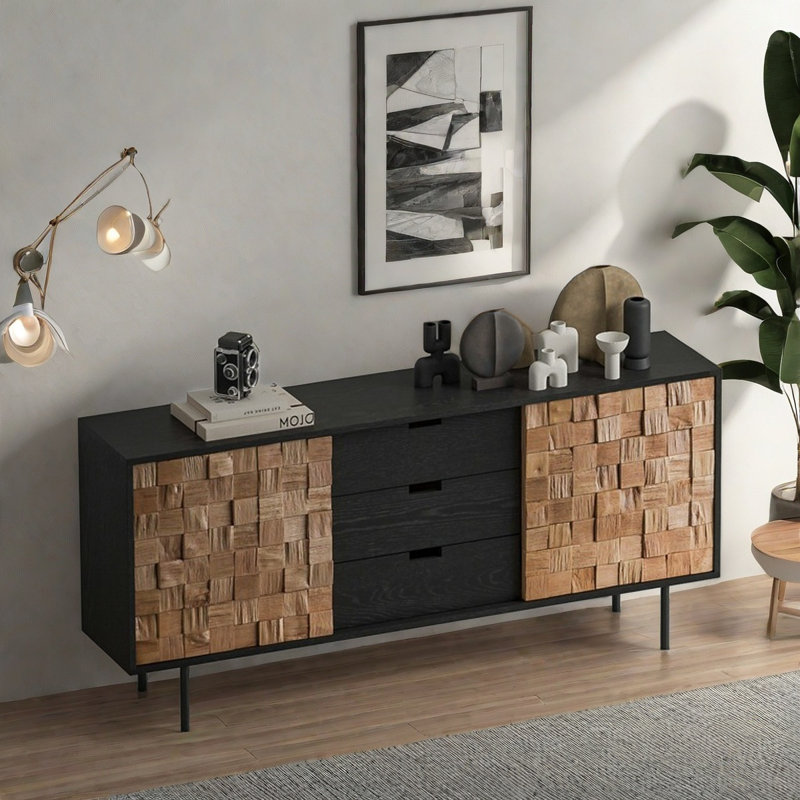 Buffet rétro en bois massif multi-rangements