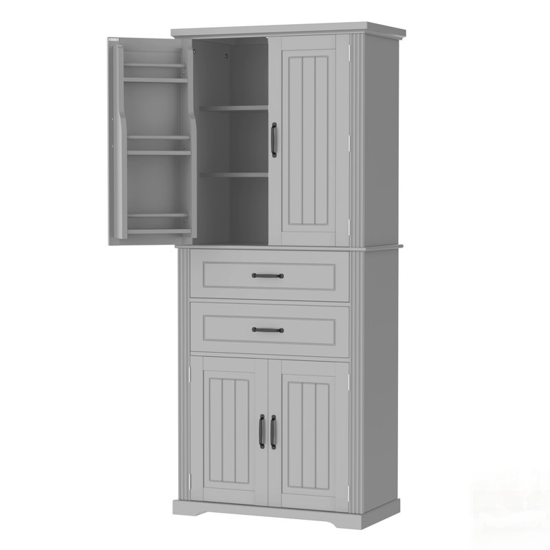 Spacious Storage Cabinet With Multi-Functional Space, Doors, 2 Drawers, And Adjustable Shelf For Organized Living, Gray