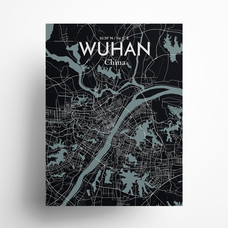 Carte de la ville de Whan, impression, Gris/noir, H 24 po x l 18 po