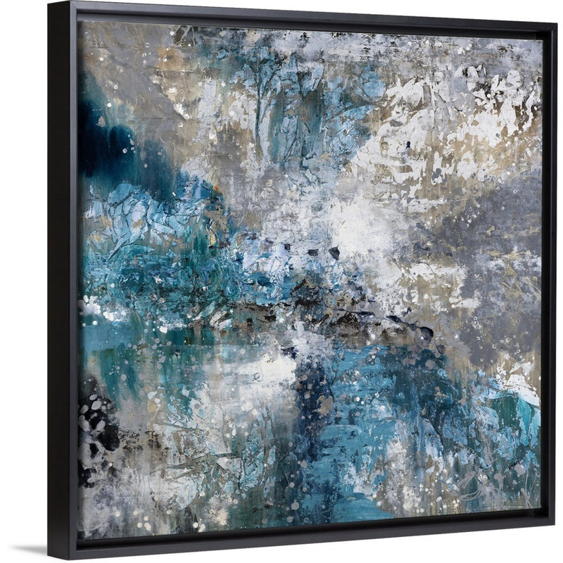 « pacific rêve », peinture sur toile, H 25,7 po x l 25,7 po x P 1,75 po, Cadre flottant noir