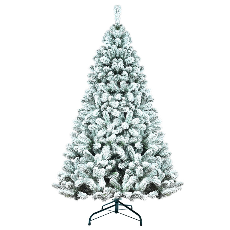 Unlit Artificial White Christmas Tree with PVC Branches, Folding Metal Base, 7.5ft