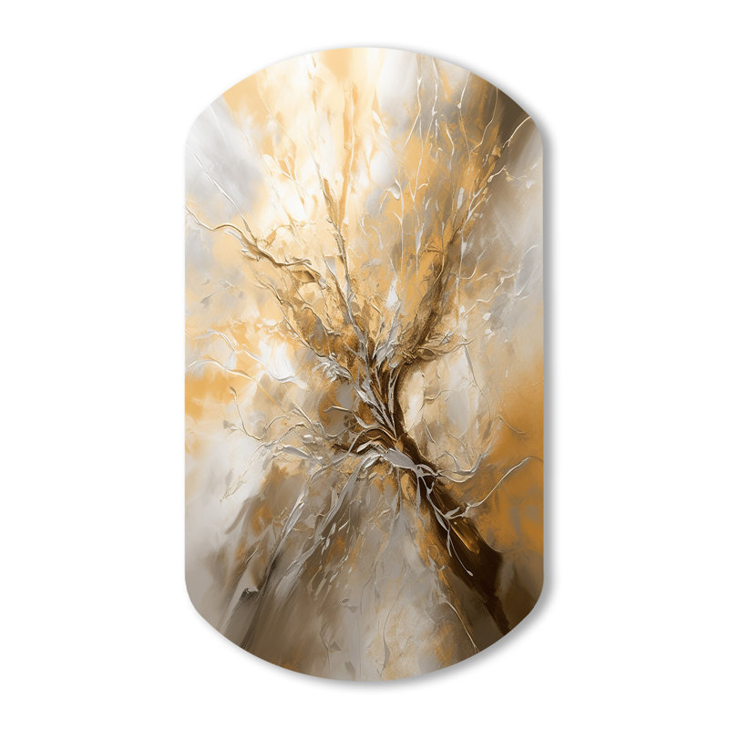Gold and Silver Chromatic Essence I - Cylinder Abstract Metal Wall Decor, Asymmetrical Metal Wall Sculpture Print