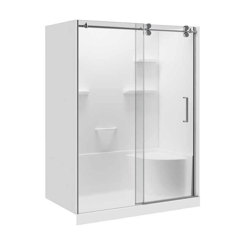 Carlyn 76" L X 60" W X 32" H Rectangle Shower Kit With Integrated Seat And Shelves, Left, Chrome