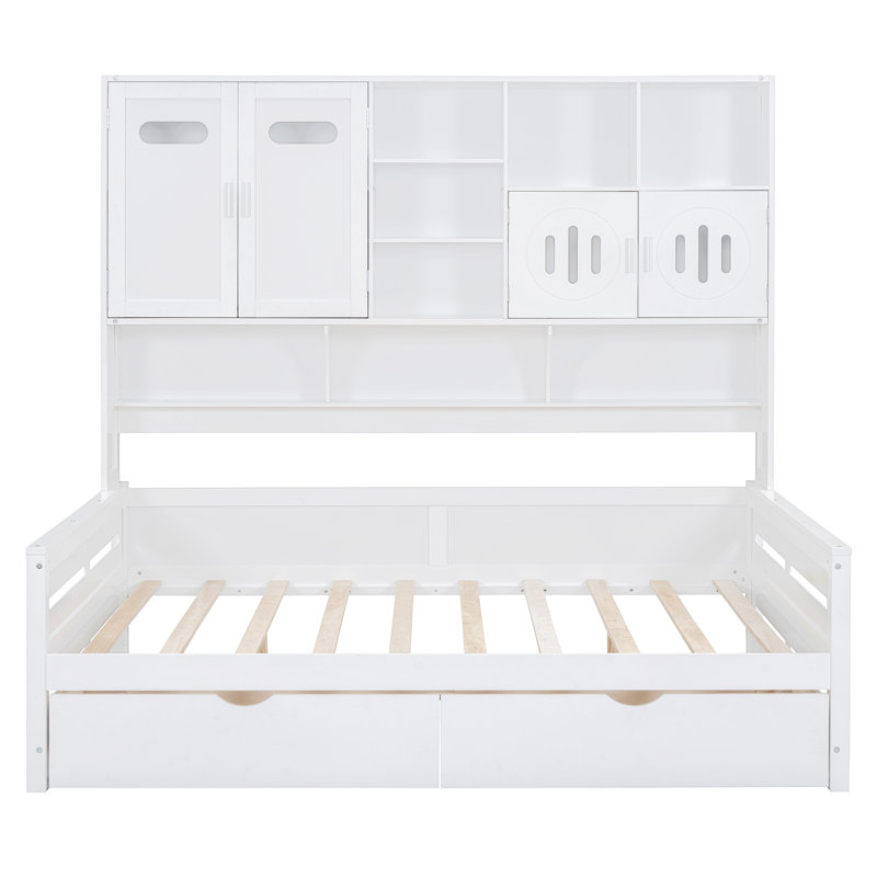 Lit de jour en bois double avec 2 tiroirs, armoire et tablette tout-en-un, blanc