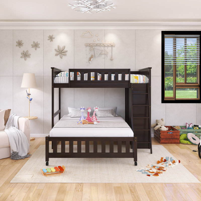 Lit superposé simple au-dessus de double avec cadre en bois avec six tiroirs et tablettes flexibles, Espresso