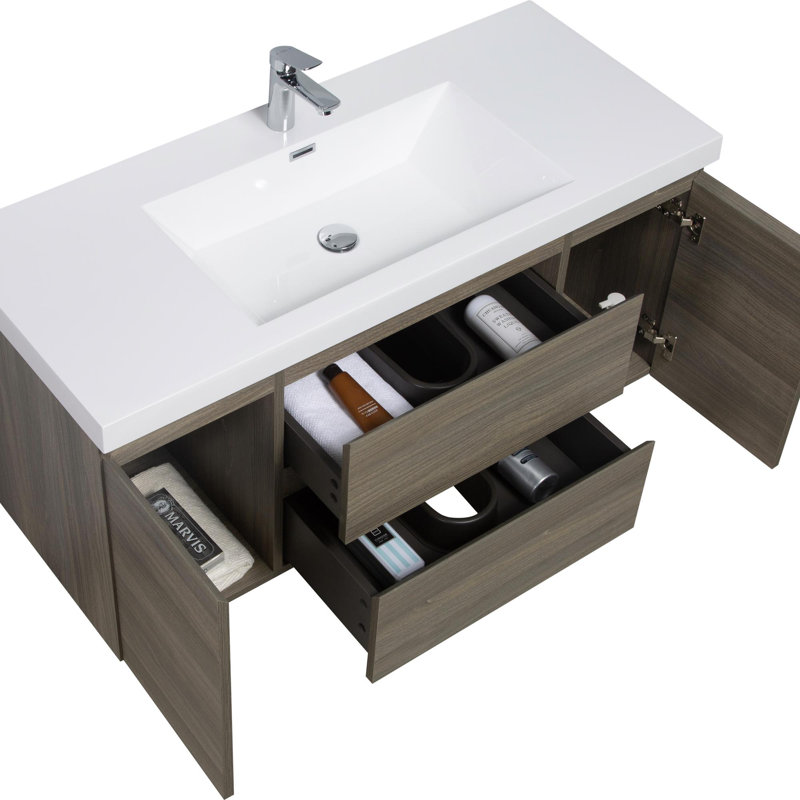 Meuble-lavabo flottant moderne de 48 pouces, Gris