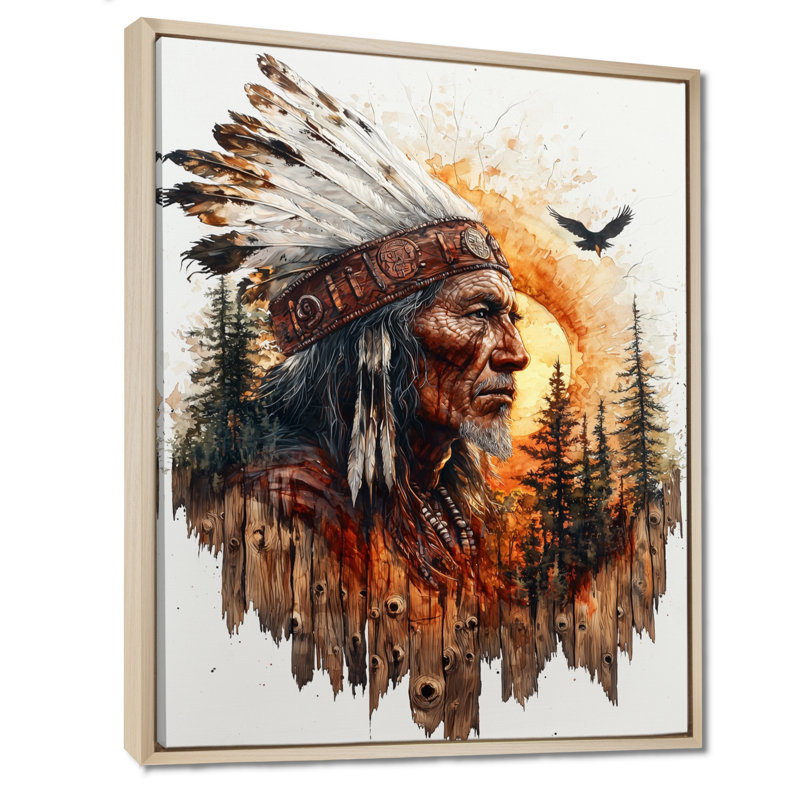 Geriet Native American Warrior Energy Of Forest I - Native American Warrior, art mural, H 44 po x l 34 po, Crème, crème