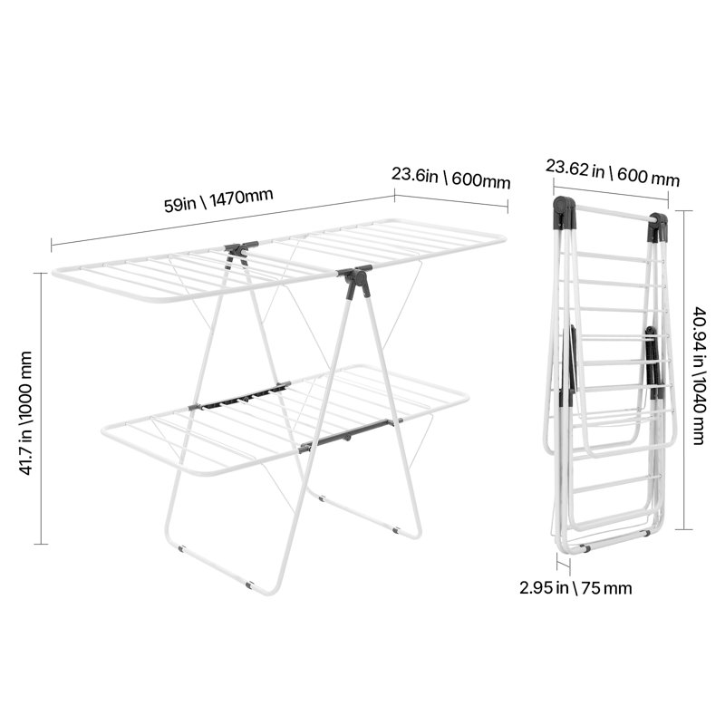 Séchoir à vêtements, séchoir à linge pliable à 2 niveaux avec pinces à chaussettes et 31 tringles, supports de séchage réglables en hauteur pour l'extérieur et l'intérieur, autoportant et peu encombrant, blanc