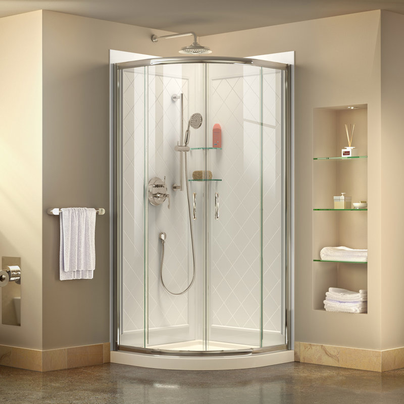 Prime 38" W x 38" D x 76.75" H Semi-Frameless Round Shower Enclosure with Base Included, Chrome