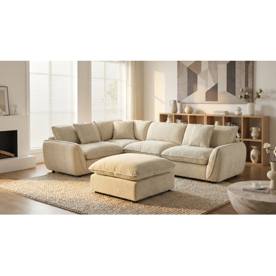Upholstered 5 Piece Sectional Sofa Cloud Couch With Movable Ottoman