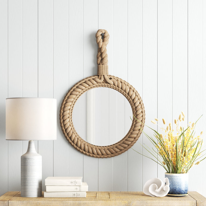 Petit miroir mural en corde de jute avec poignée