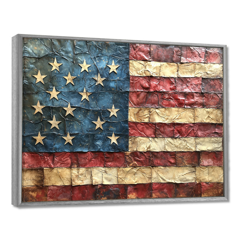 Declaration of Independence American Flag I - drapeau, art mural pour le salon, H 12 po x l 20 po, Argent argent