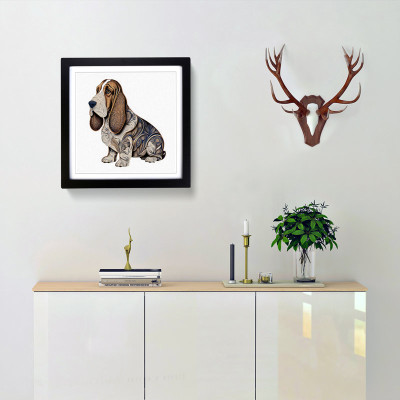 Basset Hound Ornamental Art - Framed Print, Black
