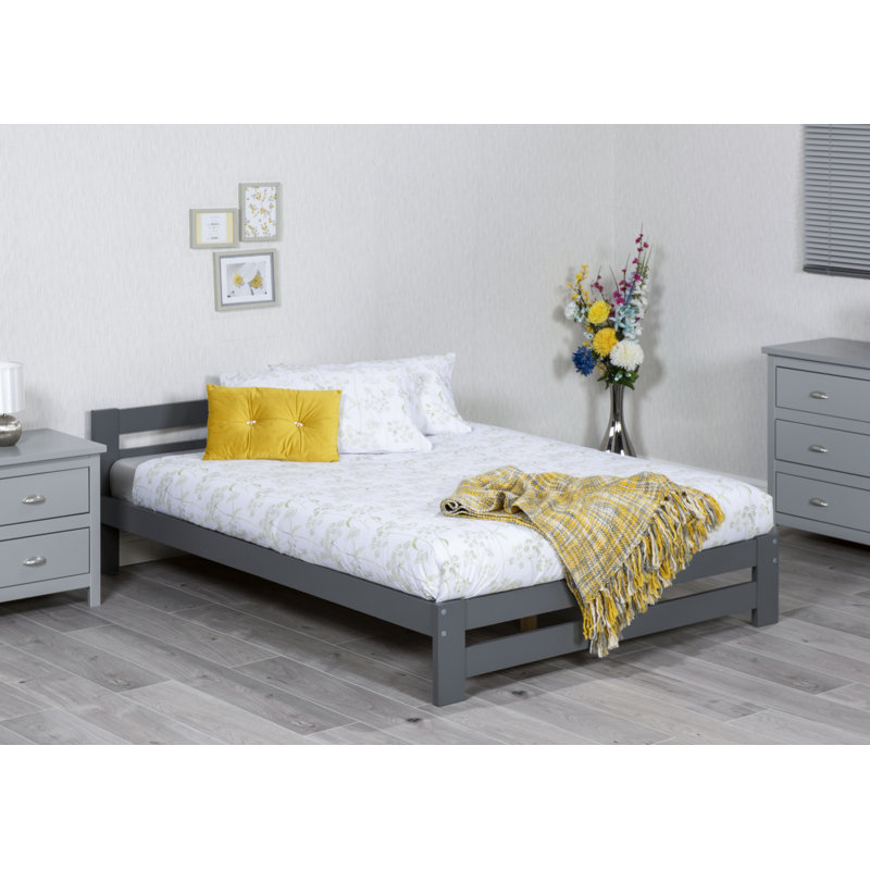 Nikolas Solid Wood Bed, Grey, Double (4'6)
