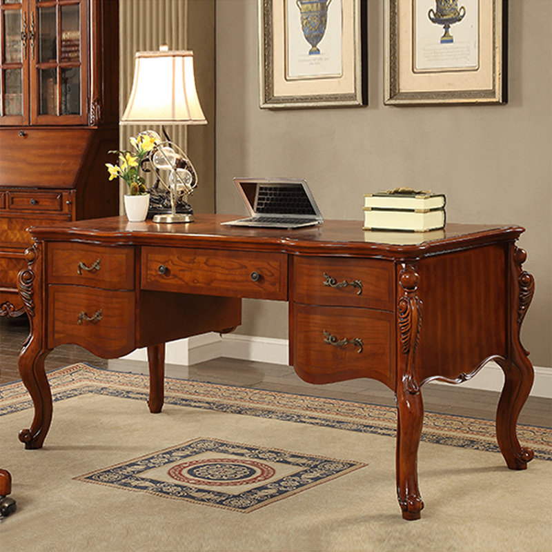 Bureau rectangulaire en bois massif avec tiroirs Walnut