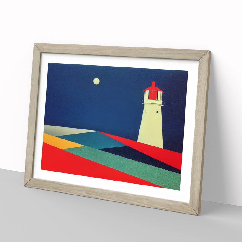 Lighthouse Abstract Art - Single Picture Frame Print, 46cm H x 64cm W, Beige