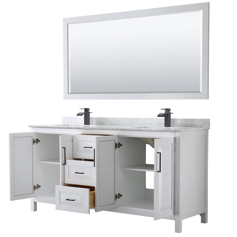 Daria 72'' W Double Vanity, White, Carrara Cultured Marble, Matte Black