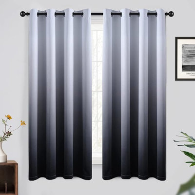 Yakamok, rideaux ombrés longs de 63 pouces, rideaux isolants et isolants, de couleur blanc grisâtre à dégradé, et rideaux obscurcissant avec œillets pour le salon / la chambre à coucher (2 panneaux, l 52 po x L 63 po)