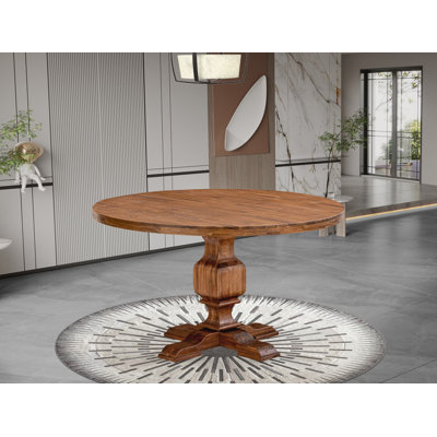 Table de cuisine avec plateau rond en bois d'acacia et base piédestal élégante - Finition noyer antique