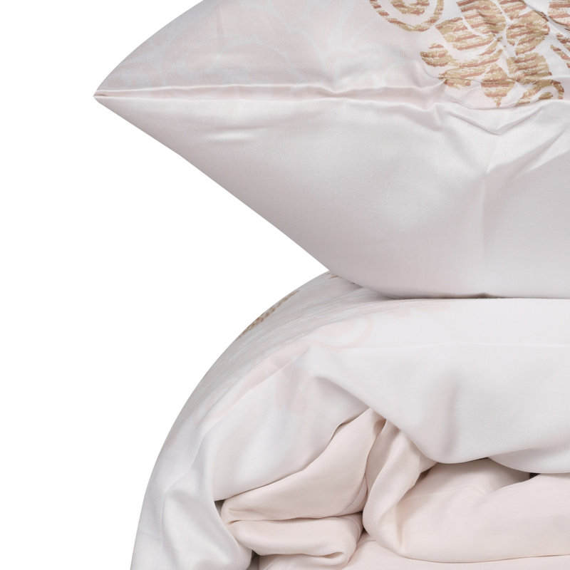 Ensemble de housse de couette 100% coton blanc / beige Gambrills, Housse de couette 94 po x 87 po + 2 taies d'oreill
