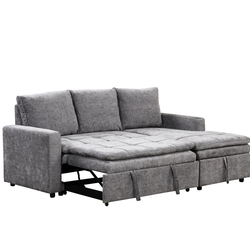 En forme de L avec espace de rangement intégré - économise de l'espace, le lit gris moelleux pour la vie améliore le confort.