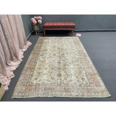 Classic Beige Wool Patchwork Rug, 62.6x101.6 Inch Large Rug