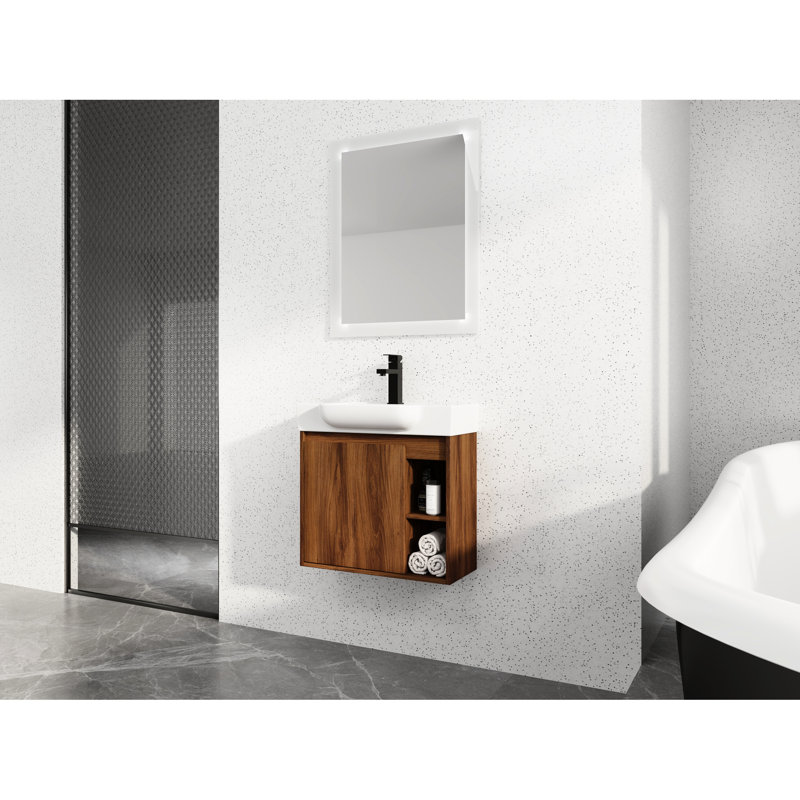 Meuble-lavabo 24 po avec lavabo en céramique blanche et porte à fermeture en douceur. Style moderne, design d'espace. Fabrication en contreplaqué, -. Comprend une armoire et un lavabo mural. Design contemporain, fonctionnel. Construire,.