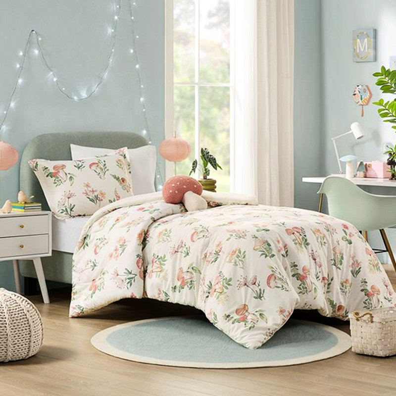 Édredon double / grand, champignon coloré, édredon en tissu, champignon et floral,