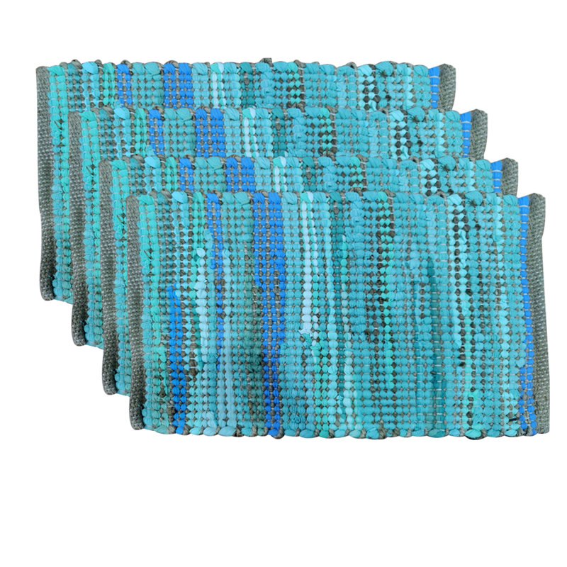 Jute, Cotton Rag Rug Woven Rectangle, Turquoise