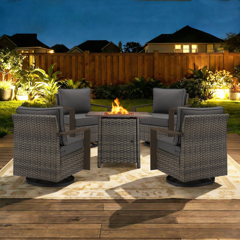 Ensemble de conversation 5 pièces pour chaise de patio moderne avec foyer, Gris, Gris