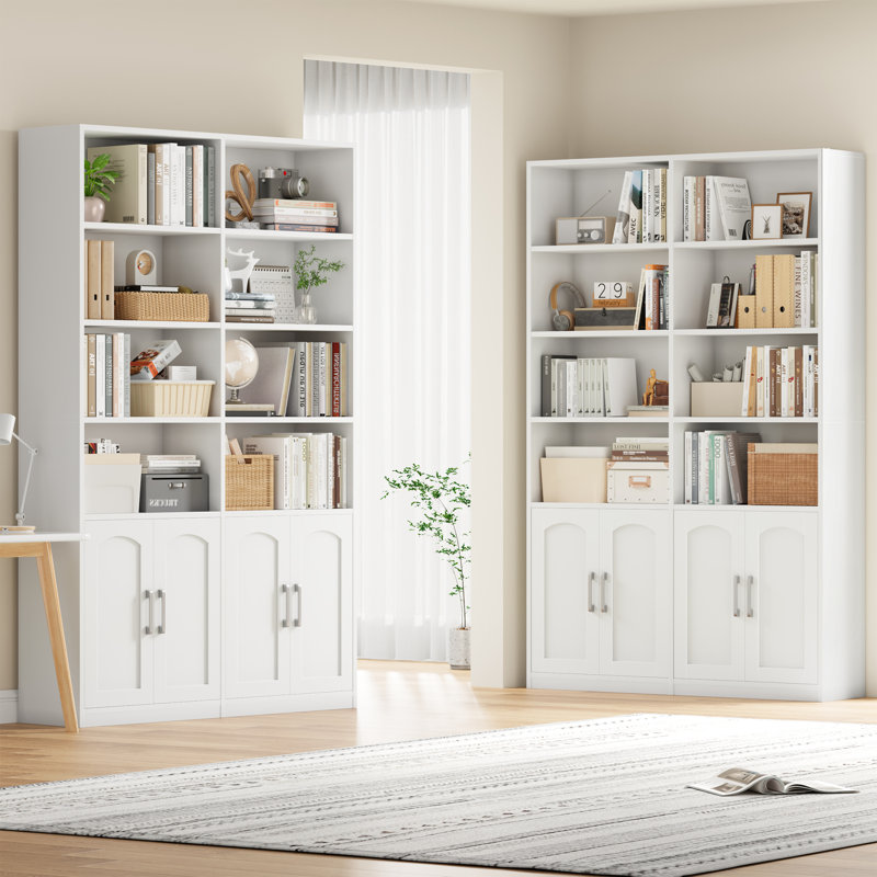 Kirklyn 73"H Storage Bookcase With Doors, Standard Bookcase with 8 Open Shelves, White
