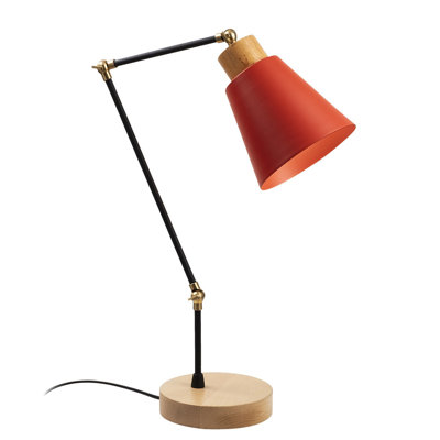 Scandinavian Style Table Lamp, Red Iron Body with Hornbeam Base, 5.5 in Diameter x 20.5 in Height | E27 Socket, Max 40W | 78.7 in Cable Length, IP20 Rated | Modern Solid Colour Design for Home Decor & Ambient Lighting