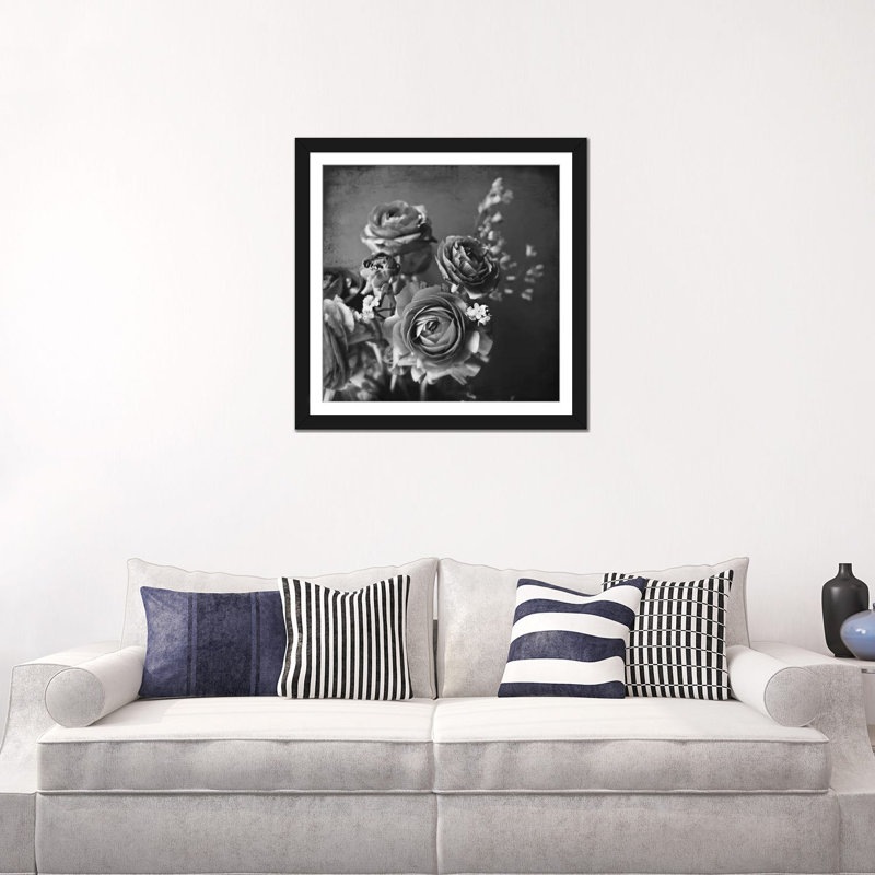 « argentéy fleurs », reproduction d’impression sur toile, H 24 po x l 24 po x P 1 po, Papier d'art encadré noir, Blanc