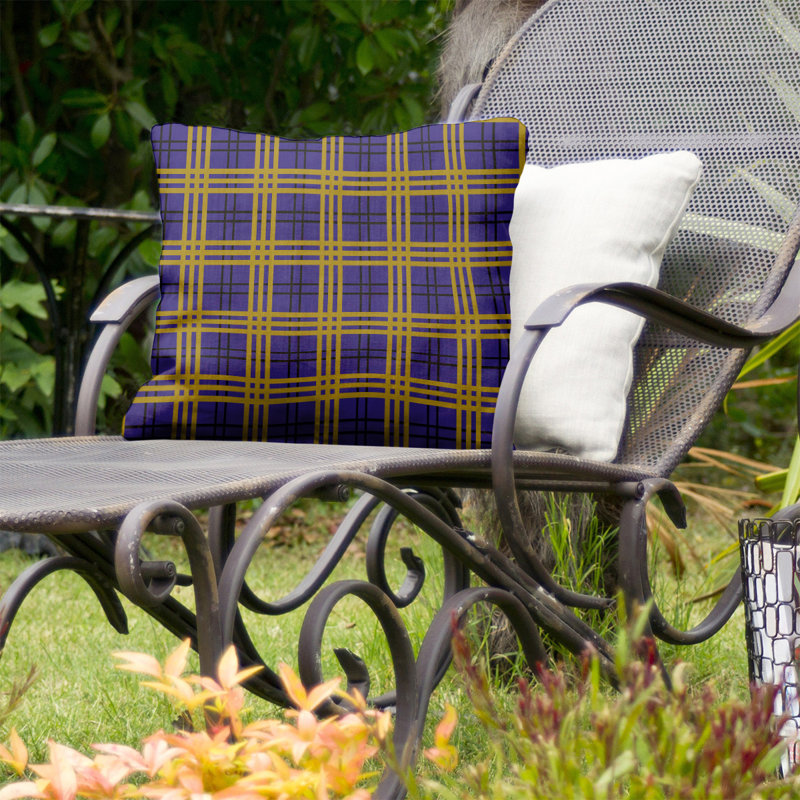 Housse de coussin d'extérieur carré R-Baltimore Football, 16 po x 16 po, Mauve / noir / or métallique R-Baltimore