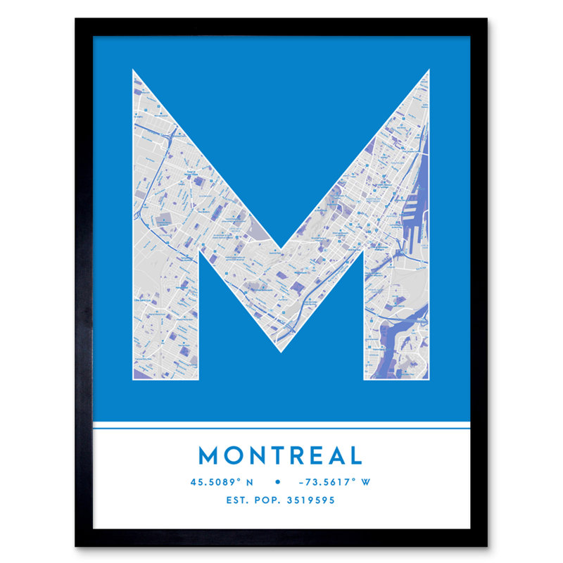 Montreal City Map Montreal Blue by Wee Blue Coo - Single Picture Frame Typography