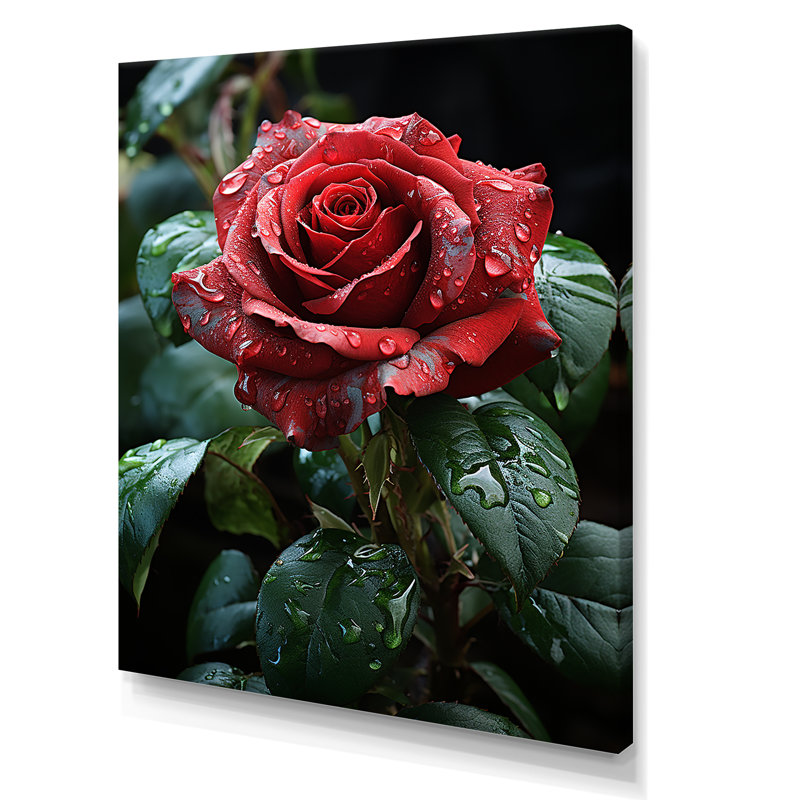Rétro rose rouge II - roses, art mural, Toile tendue, 32" H x 16" W