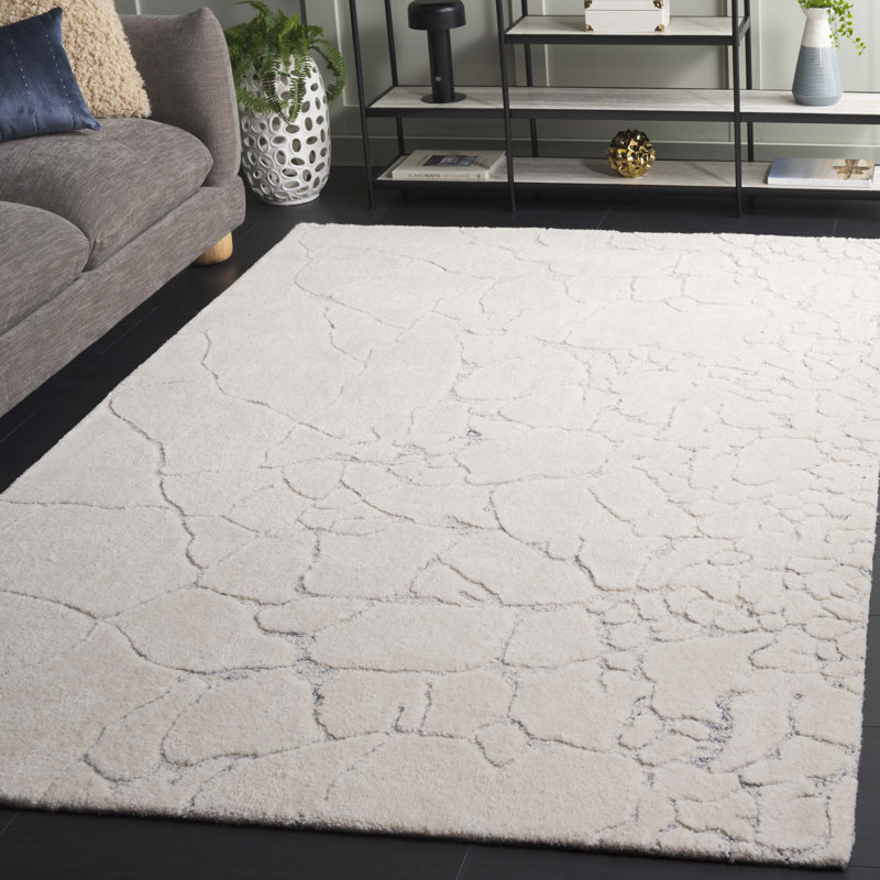 Geraurd 533 Hand Tufted Wool/Cotton Abstract Indoor Use Only Rug in Ivory/Gray, Rectangle 5' x 8'