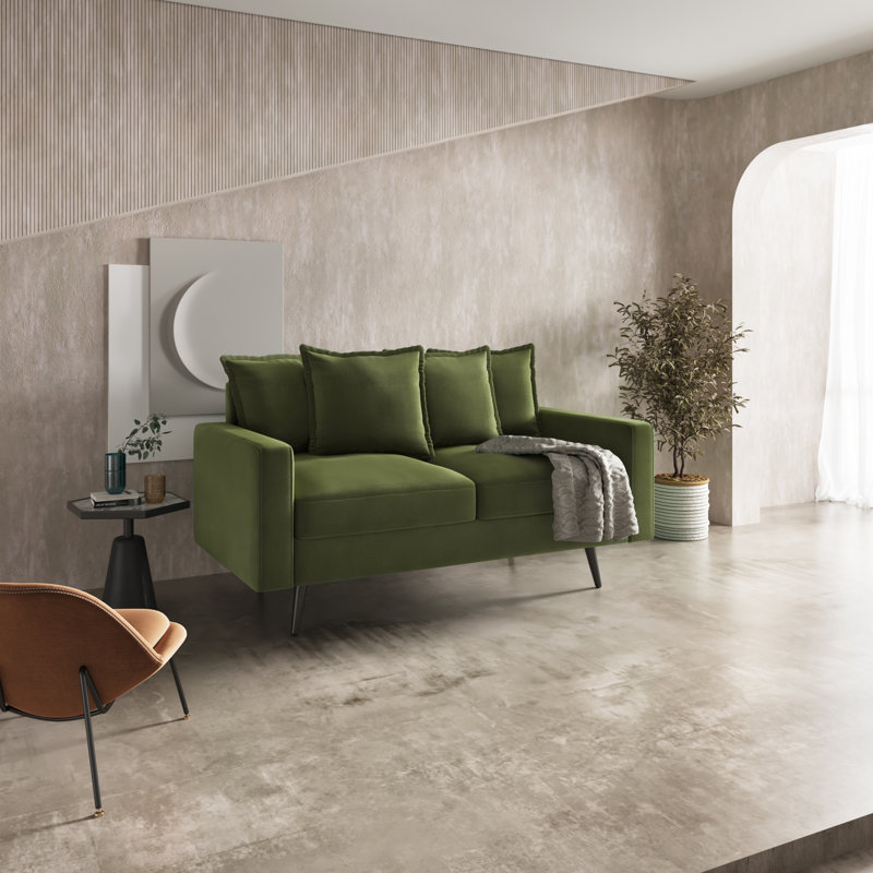 Veronica 58'' Velvet Square Arm Sofa Loveseat, Olive Green