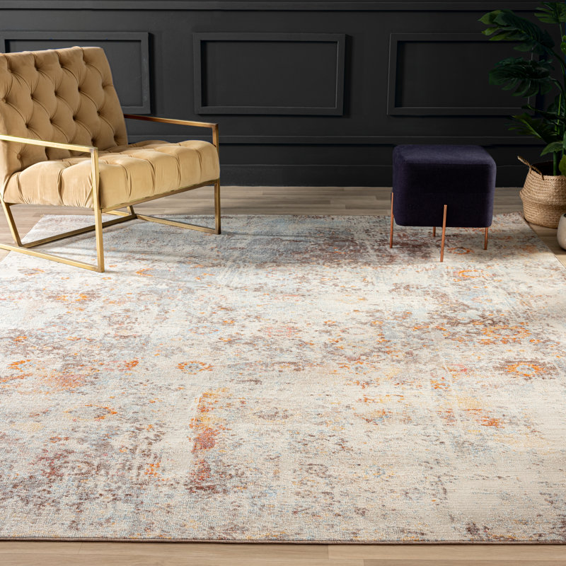 C Abstract Area Rug in Ivory, Rectangle 6'3" x 12'5"