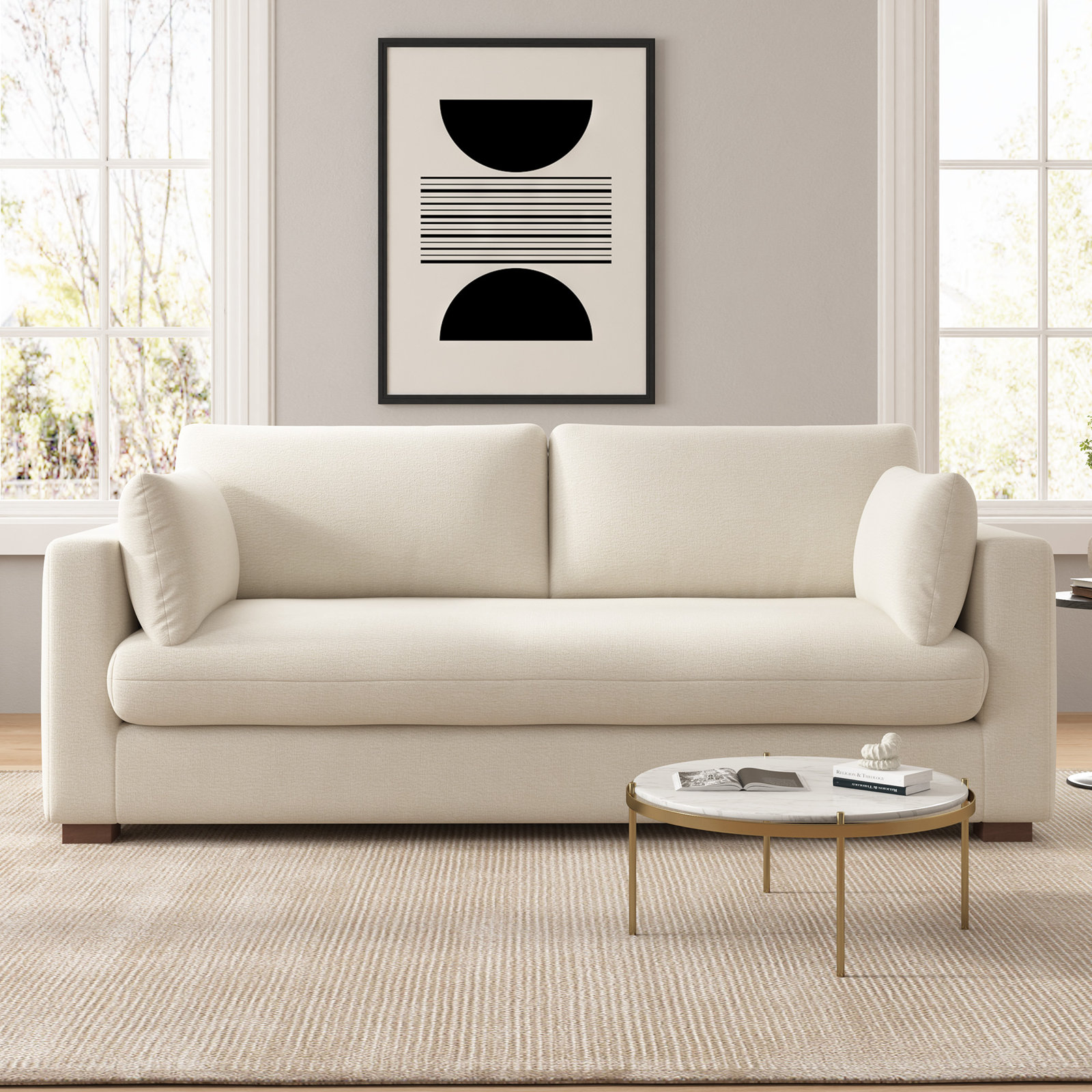 Haven 88" Upholstered Sofa, White, Non-Removable Cover