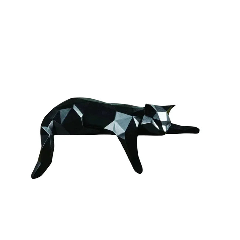 Geometric Lying Cat Figurine, Black